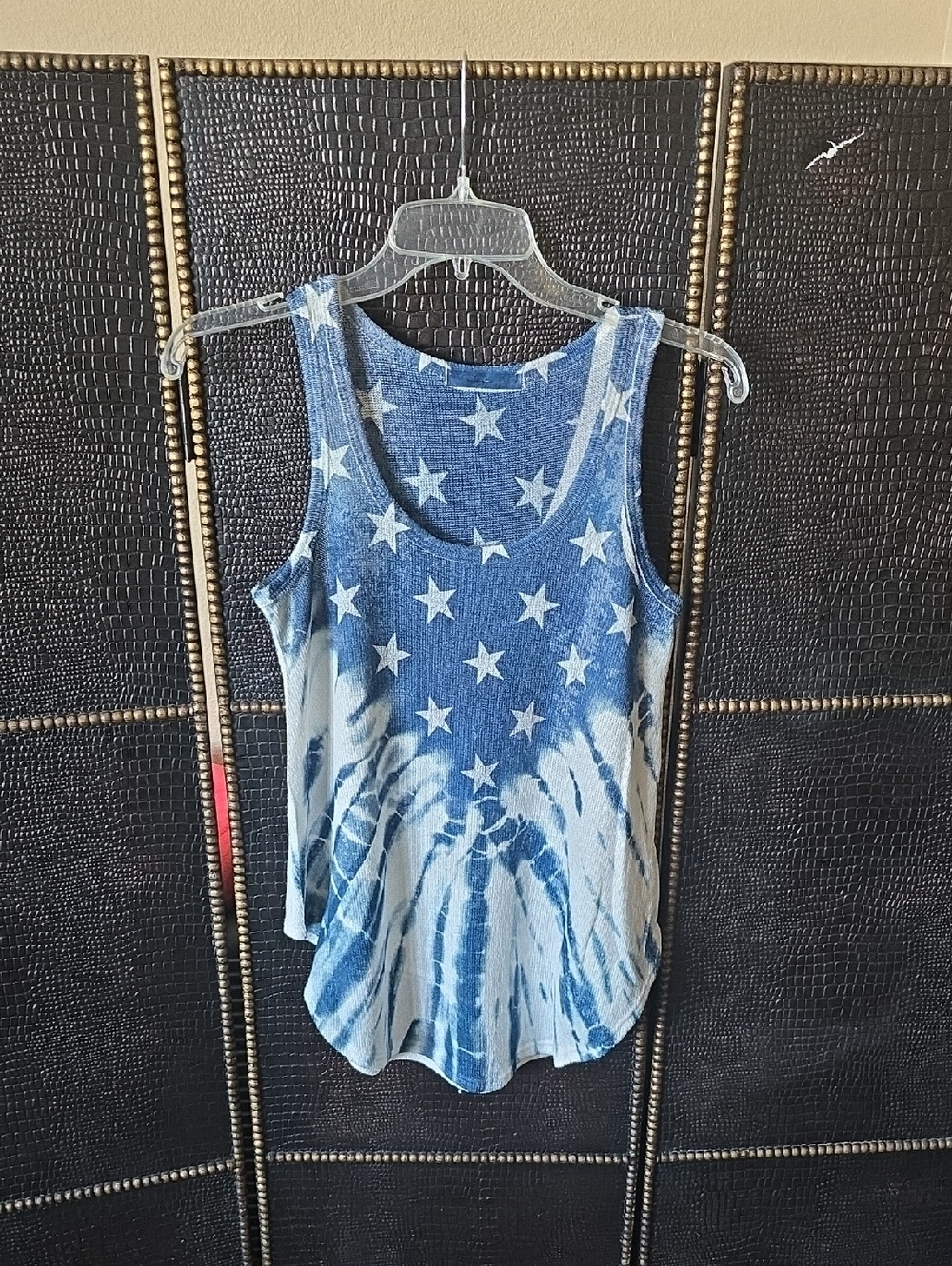 Sage Blue and White Star Tie-Dye Tank